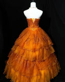 Niulatu Orange A-Line Strapless Tulle Sequin Long Prom Dress Gorgeous Sweet 16 Dress Quinceanera Dress HZ1103