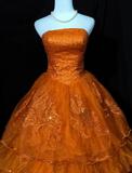 Niulatu Orange A-Line Strapless Tulle Sequin Long Prom Dress Gorgeous Sweet 16 Dress Quinceanera Dress HZ1103