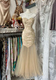 Niulatu Mermaid Strapless Sweetheart Tulle Beaded Applique Long Prom Dress HZ1103