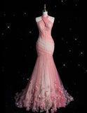 Niulatu Mermaid Halter Neck Tulle Long Prom Dress Sweet 16 Dress HZ1103