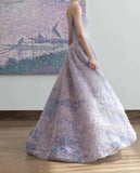 Niulatu Spaghetti Strap Tulle Applique Long Prom Dress Adult Ceremony Birthday Dress HZ1103