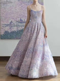 Niulatu Spaghetti Strap Tulle Applique Long Prom Dress Adult Ceremony Birthday Dress HZ1103