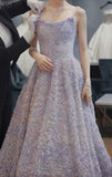 Niulatu Spaghetti Strap Tulle Applique Long Prom Dress Adult Ceremony Birthday Dress HZ1103