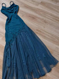 Niulatu Spaghetti Strap Chiffon Beaded Appliqu¨¦ Long Prom Dress Evening Dress HZ1103