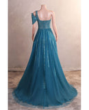 Niulatu One Shoulder Tulle Beaded Long Prom Dress Elegant Evening Gown HZ1103