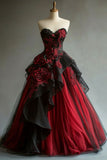Niulatu A-Line Sweetheart Neck Tulle Applique Long Prom Dress Vintage Evening Gown HZ1103