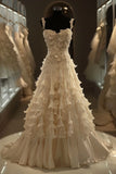 Niulatu A-Line Spaghetti Straps Chiffon Satin Long Wedding Dress with Beaded Appliques Simple Prom Dress HZ1103