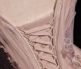 Niulatu Pink A-Line V-neck Glitter Tulle with Beaded Long Prom Dress Adult Ceremony Evening Dress HZ1103