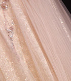 Niulatu Pink A-Line V-neck Glitter Tulle with Beaded Long Prom Dress Adult Ceremony Evening Dress HZ1103
