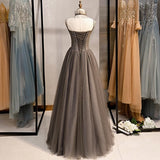 Niulatu Spaghetti Strap Tulle Beaded Long Prom Dress Graduation Prom Dress Birthday Dress HZ1103