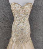 Niulatu Champagne Mermaid Sweetheart Neck Beaded Tulle Long Ball Dress Vintage Evening Dress HZ1103