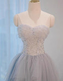 Niulatu Sweetheart Neck Sequined Tulle Long Prom Dress Birthday Dress Graduation Prom Dress HZ1103