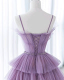 Niulatu Purple A-Line Spaghetti Strap Tulle Sequin Long Prom Dresses for Birthday&Graduation HZ1103