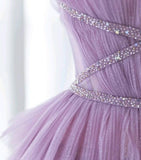Niulatu Purple A-Line Spaghetti Strap Tulle Sequin Long Prom Dresses for Birthday&Graduation HZ1103