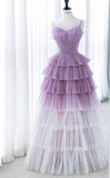 Niulatu Purple A-Line Spaghetti Strap Tulle Sequin Long Prom Dresses for Birthday&Graduation HZ1103