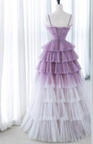 Niulatu Purple A-Line Spaghetti Strap Tulle Sequin Long Prom Dresses for Birthday&Graduation HZ1103