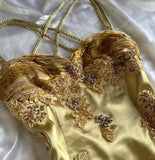 Niulatu Vintage Floral Satin Applique Spaghetti Straps Chiffon Prom Dresses Party Dresses HZ1026