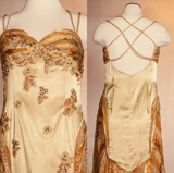 Niulatu Vintage Floral Satin Applique Spaghetti Straps Chiffon Prom Dresses Party Dresses HZ1026