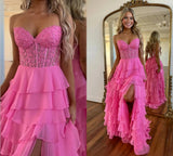 Niulatu Sweetheart Neck Chiffon Lace Blue Long Prom Dress, Blue Long Graduation Dress HZ1103