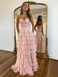 Niulatu Sweetheart Neck Chiffon Lace Blue Long Prom Dress, Blue Long Graduation Dress HZ1103