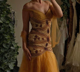 Niulatu Yellow Mermaid Tulle Chiffon Long Prom Dress Pretty Birthday Dress HZ1103