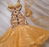 Niulatu Yellow Mermaid Tulle Chiffon Long Prom Dress Pretty Birthday Dress HZ1103