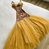 Niulatu Yellow Mermaid Tulle Chiffon Long Prom Dress Pretty Birthday Dress HZ1103