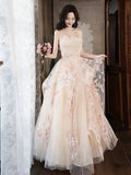 Niulatu A-Line Tulle Sequins Long Prom Dress Embroidery Applique Formal Evening Dress HZ1103