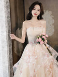 Niulatu A-Line Tulle Sequins Long Prom Dress Embroidery Applique Formal Evening Dress HZ1103