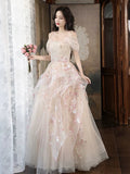 Niulatu A-Line Tulle Sequins Long Prom Dress Embroidery Applique Formal Evening Dress HZ1103