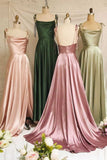 Niulatu Strap A-Line Satin Simple Long Prom Dress Bridesmaid Dress HZ1103