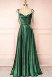 Niulatu Strap A-Line Satin Simple Long Prom Dress Bridesmaid Dress HZ1103