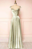 Niulatu Strap A-Line Satin Simple Long Prom Dress Bridesmaid Dress HZ1103