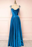 Niulatu Strap A-Line Satin Simple Long Prom Dress Bridesmaid Dress HZ1103