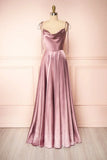 Niulatu Strap A-Line Satin Simple Long Prom Dress Bridesmaid Dress HZ1103