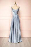 Niulatu Strap A-Line Satin Simple Long Prom Dress Bridesmaid Dress HZ1103