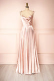 Niulatu Strap A-Line Satin Simple Long Prom Dress Bridesmaid Dress HZ1103