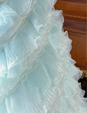 Niulatu Sky Blue A-Line Strapless Tulle Beaded Long Prom Dress Sequined Layered Adult Ceremony Dress HZ1103