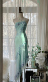 Niulatu Light Green Simple Bodycon Party Dresses Elegant One Shoulder Chiffon Applique Beaded Prom Dress HZ1103