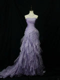 Niulatu Purple Mermaid Strapless Tulle Layered Long Prom Dress Formal Evening Dress HZ1103