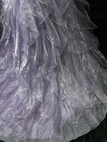 Niulatu Purple Mermaid Strapless Tulle Layered Long Prom Dress Formal Evening Dress HZ1103