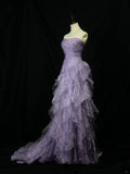 Niulatu Purple Mermaid Strapless Tulle Layered Long Prom Dress Formal Evening Dress HZ1103