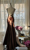 Niulatu Chocolate Mermaid Sweetheart Neck Satin Long Prom Dress Elegant Evening Gown HZ1103