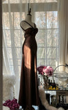 Niulatu Chocolate Mermaid Sweetheart Neck Satin Long Prom Dress Elegant Evening Gown HZ1103