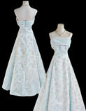 Niulatu Blue A-Line Spaghetti Strap Satin Chiffon Long Prom Dress Birthday Dress Graduation Prom Dress HZ1103