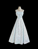 Niulatu Blue A-Line Spaghetti Strap Satin Chiffon Long Prom Dress Birthday Dress Graduation Prom Dress HZ1103