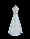 Niulatu Blue A-Line Spaghetti Strap Satin Chiffon Long Prom Dress Birthday Dress Graduation Prom Dress HZ1103