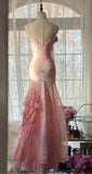Niulatu Pink Spaghetti Strap Mermaid Party Dresses Fairytale Chiffon Beaded Long Prom Dresses HZ1026