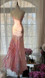 Niulatu Pink Spaghetti Strap Mermaid Party Dresses Fairytale Chiffon Beaded Long Prom Dresses HZ1026
