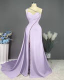 Niulatu Pink Long One Shoulder Sleeveless Prom Dress Long Slit Online HZ1103